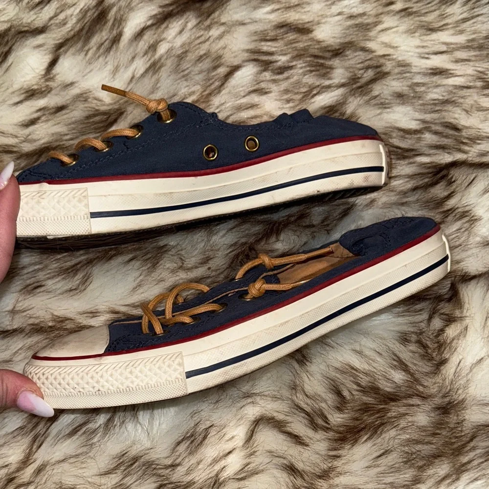 Converse Dark Blue Canvas Sneakers with Tan Laces - Picture 3 of 8